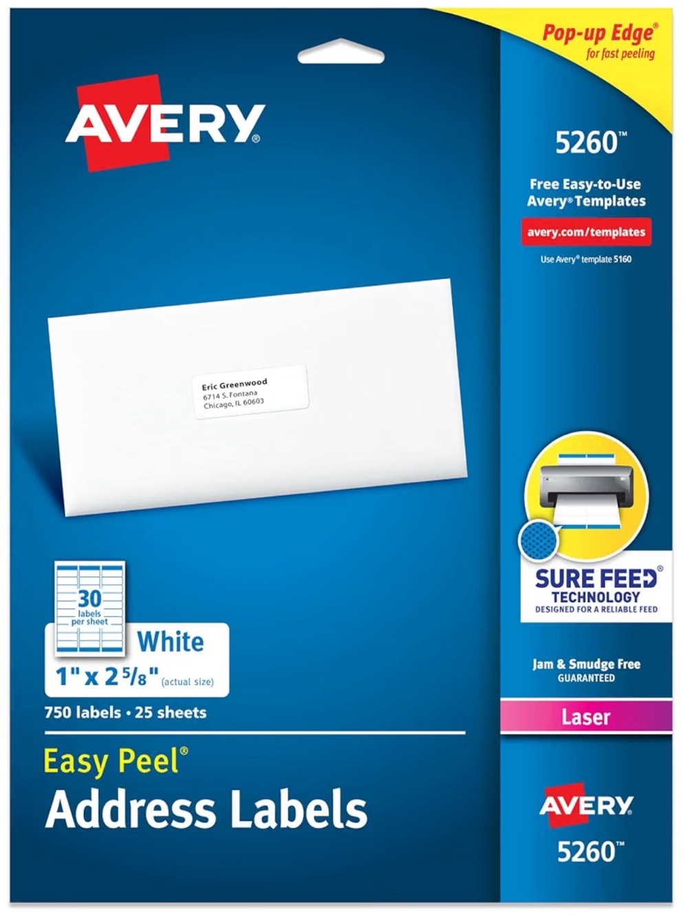 NEW! Avery 5260 Adress and Shipping Labels Pack of 750